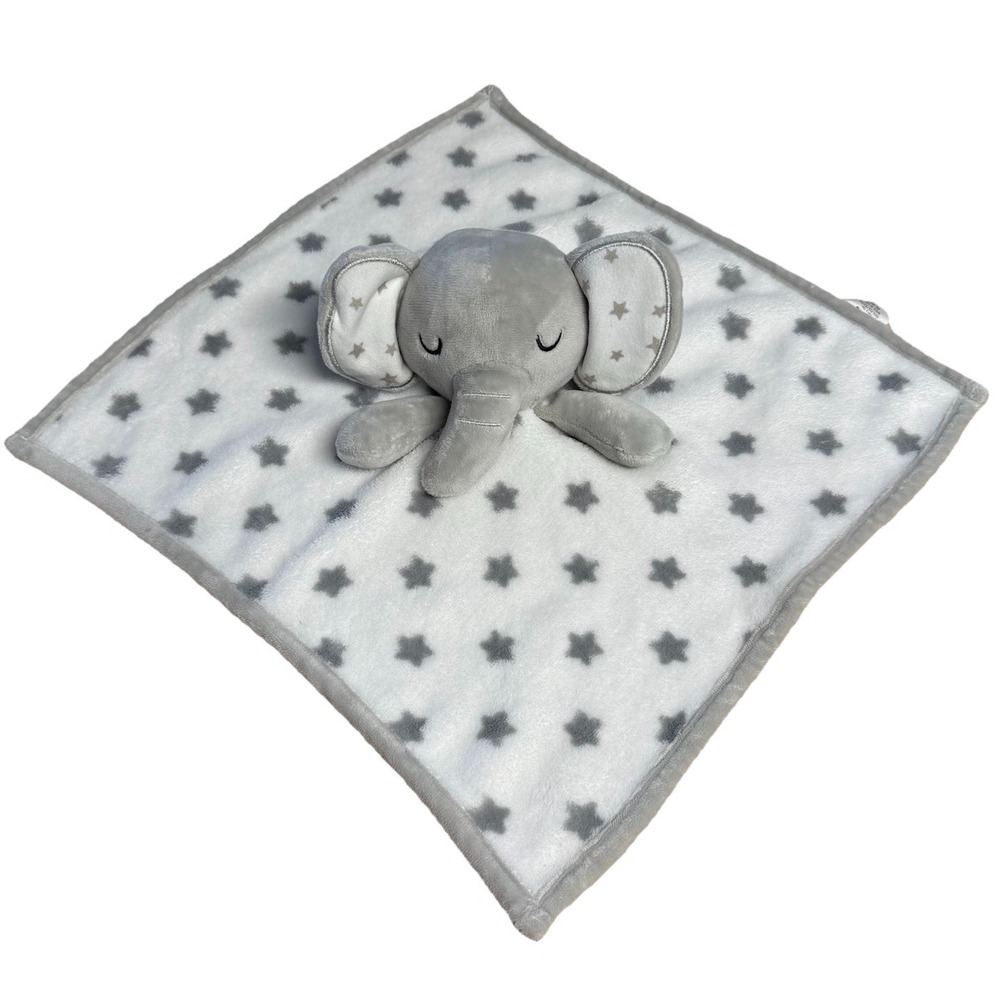 Forever‎ Baby LLC Gray Elephant Lovey Security Blanket 15x15 Plush Star Print